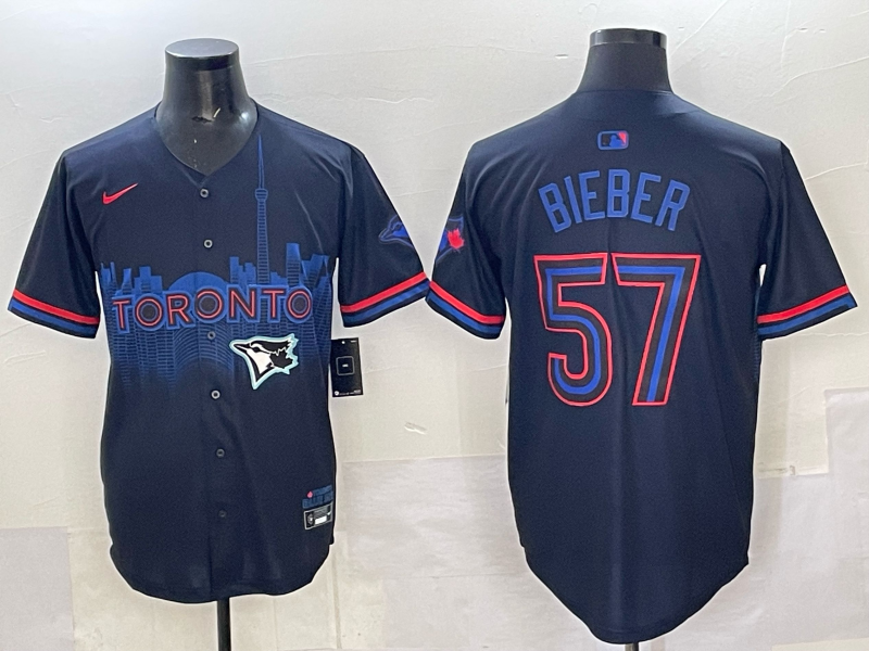 Men 2025 Toronto Blue Jays 57 Bieber Blue Nike MLB Jersey 066